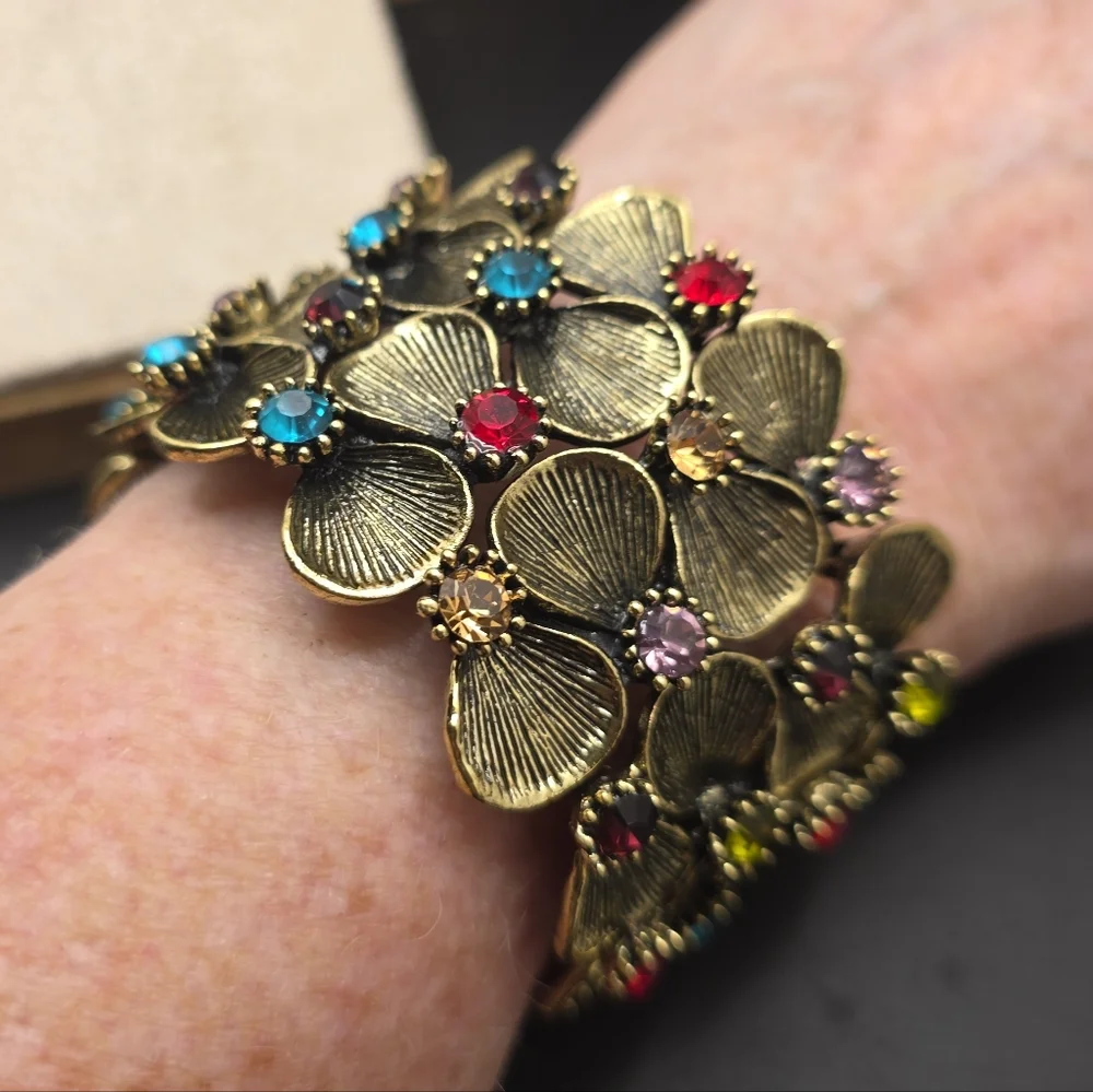 Floral Gold Bracelet with Multicolor Accents (2289)